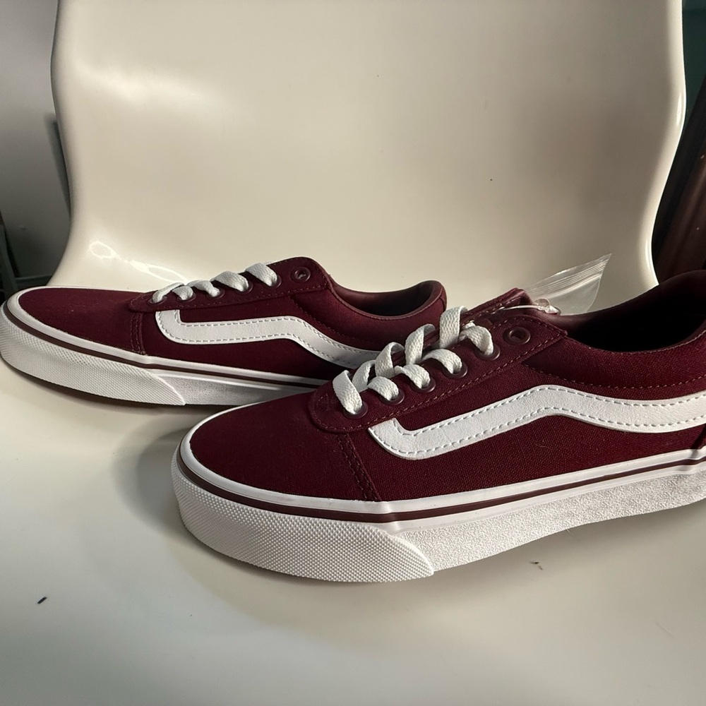 Vans Burgundy and White Sneakers